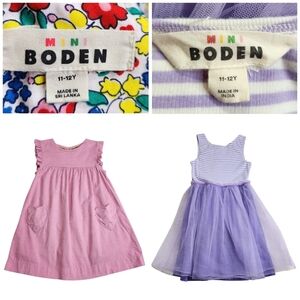 MINI BODEN Purple Tulle Jersey Dress & Pink Corduroy Heart Pocket Dress Sz 11-12